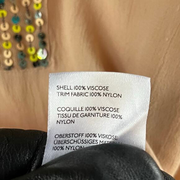 Anthropologie Maeve Kristie Sequined Peasant Blouse Beige Tan Size L - Picture 7 of 8